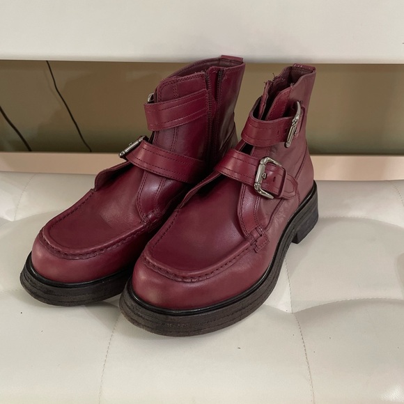 Free People Burgundy Leather Buckle Ankle Boots – Size 6M - Picture 2 of 9
